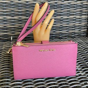 Michael Kors Jet Set Travel Double Zip Wristlet Rosewood Pink